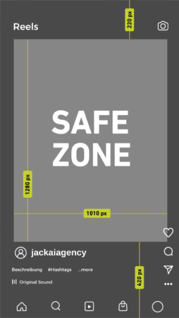 Free Instagram Reels Dimensions Guide that displays the safe areas to crop your Instagram Reels