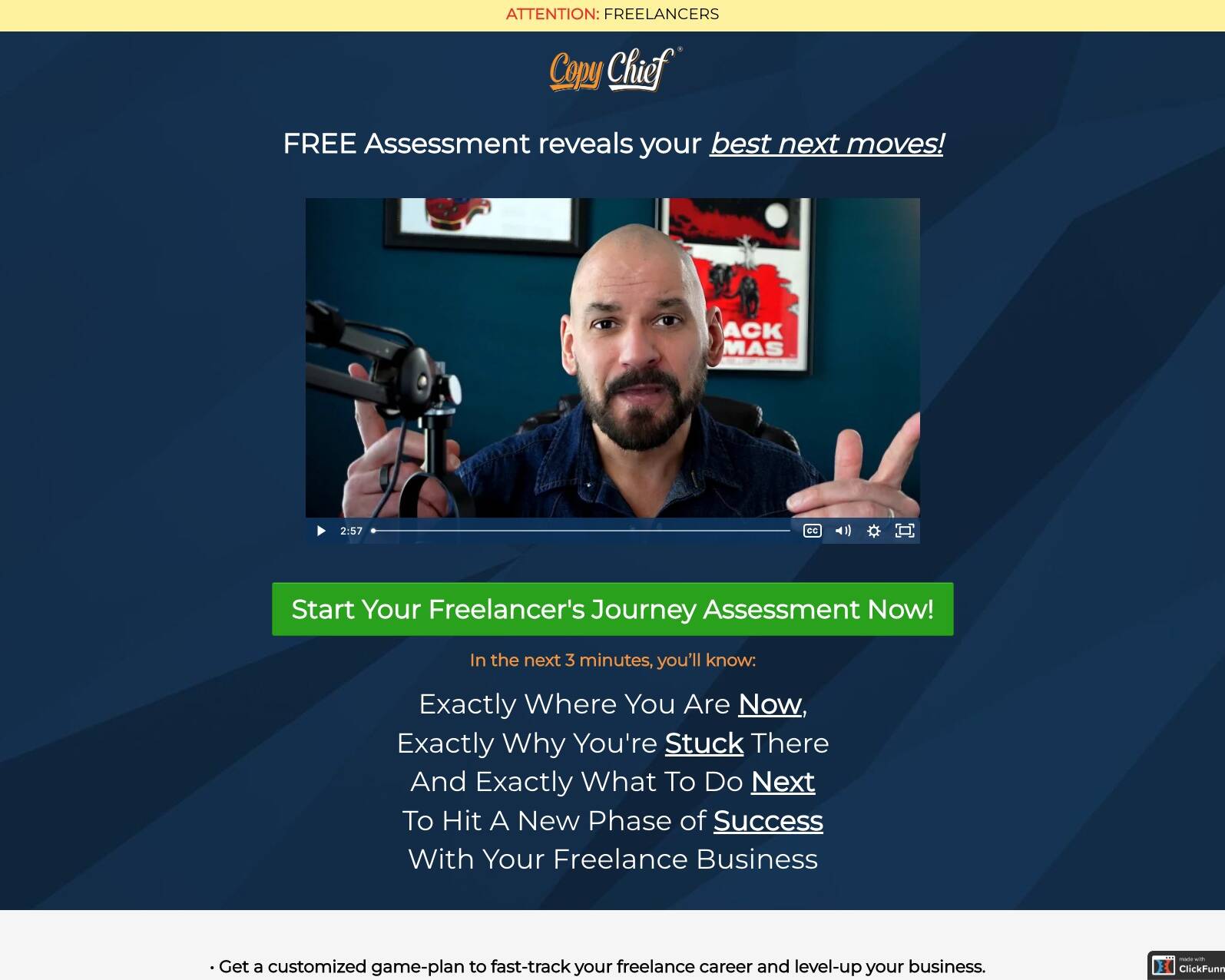 UI UX Lead Generation Funnel by Jackai Agency - Copy Chief freelancers journey opt in 13 - Jackai Agency The #1 Graphic Design Agency For E-Commerce Businesses Screenshot of UI UX Lead Generation Design by Jackai Agency for Copy Chief's Freelancer Quiz Funnel Opt In Page