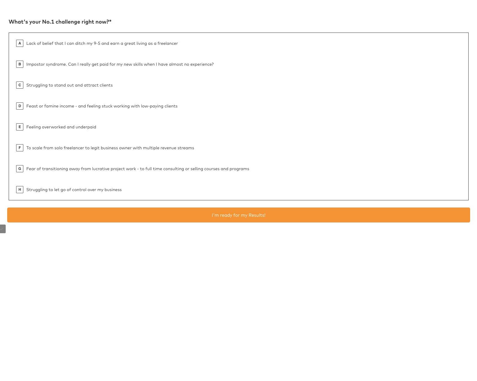 UI UX Lead Generation Funnel by Jackai Agency - Copy Chief freelancers journey quiz p2 14 - Jackai Agency The #1 Graphic Design Agency For E-Commerce Businesses Screenshot of UI UX Lead Generation Design by Jackai Agency for Copy Chief's Freelancer Quiz Funnel Quiz Page