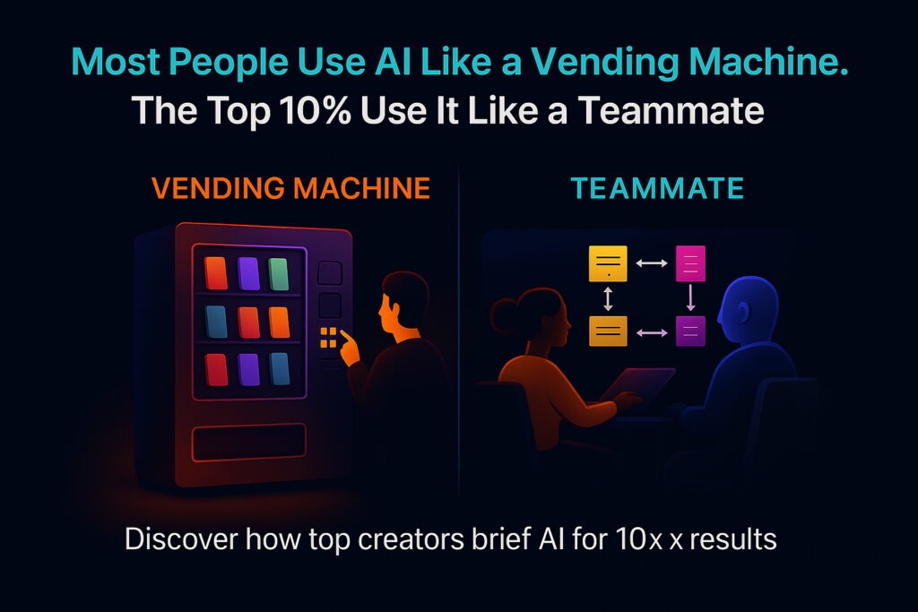 Infographic comparing AI usage as a vending machine vs a creative teammate