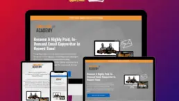 Professional landing page design showcase displaying Copy Chief Email Copy Academy website across multiple devices including desktop, tablet, and mobile, featuring responsive design and high-converting layout against gradient background