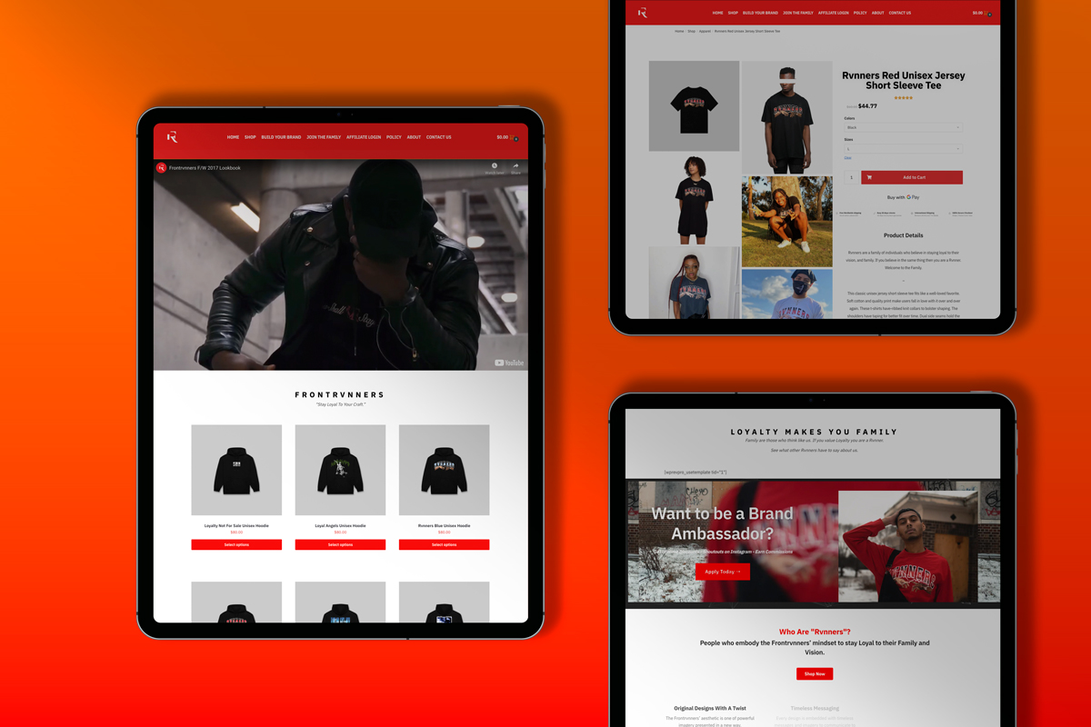 Frontrvnners streetwear brand website design by Joshua Jackai