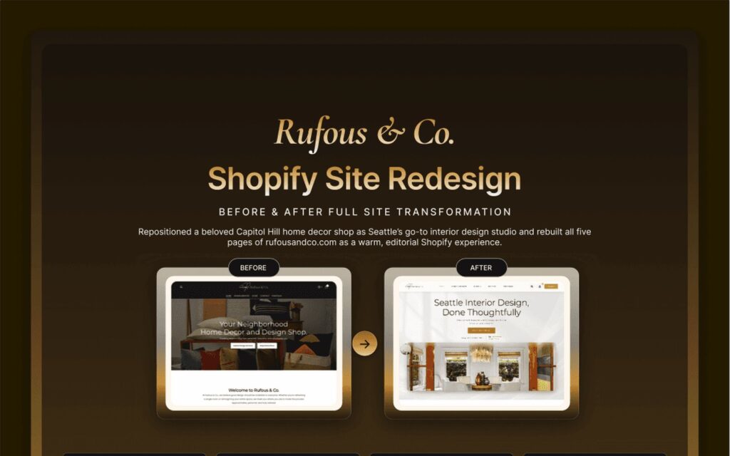 Rufous and Co. Shopify storefront redesign