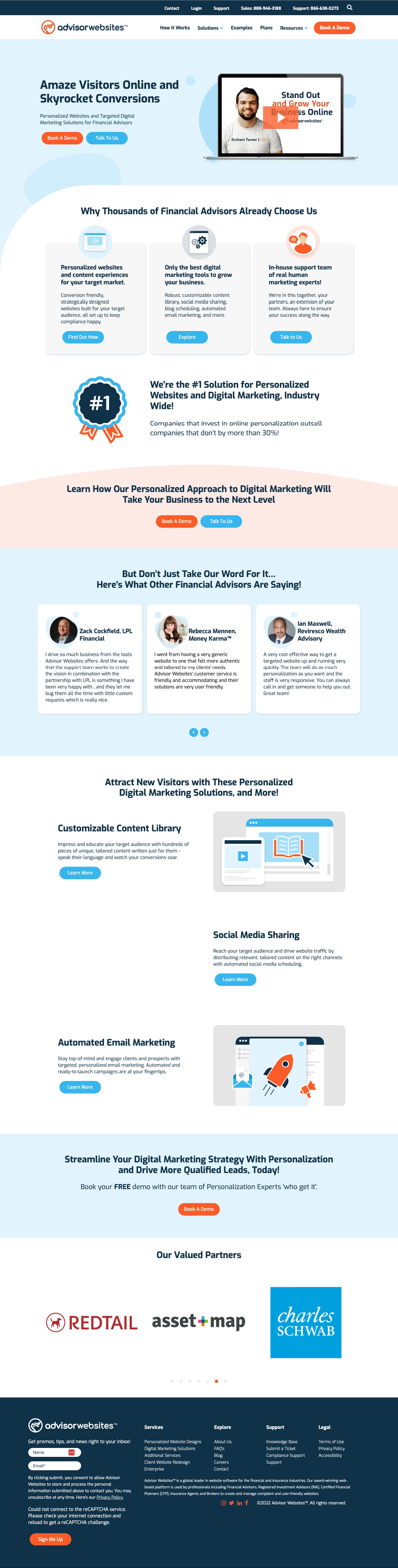 Advisor Websites UI/UX Redesign — B2B Landing Page Design for Financial Professionals 2 Advisor Websites home page, after the redesign, full page capture