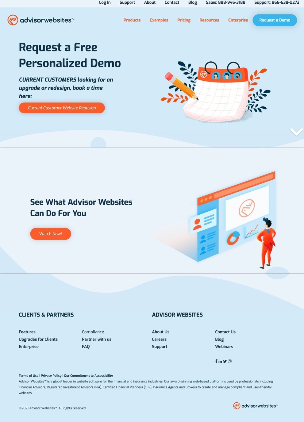 Advisor Websites UI/UX Redesign — B2B Landing Page Design for Financial Professionals 1 Advisor Websites home page, before the redesign, full page capture