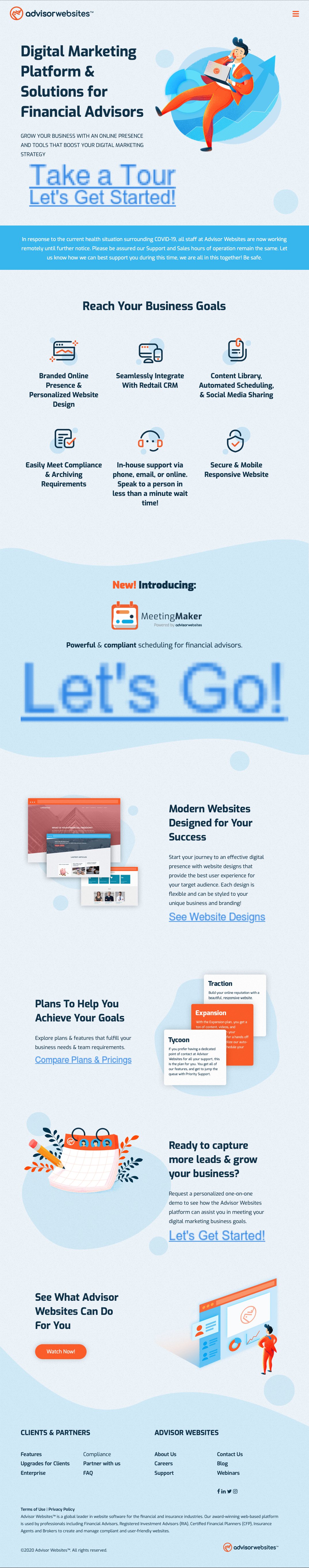 Advisor Websites UI/UX Redesign — B2B Landing Page Design for Financial Professionals 5 Advisor Websites Personalized Website Design page, before the redesign, full page capture