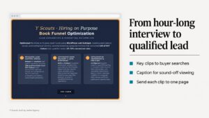 Y Scouts short-form reel beside its lead capture page, showing how B2B short-form video feeds a funnel