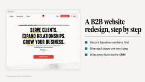 B2B website redesign guide graphic over the Snappy Kraken homepage rebuilt on HubSpot CMS