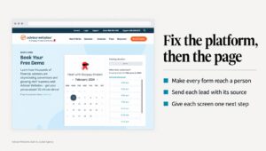 Advisor Websites homepage before and after: conversion rate optimization with one primary action on a B2B SaaS site