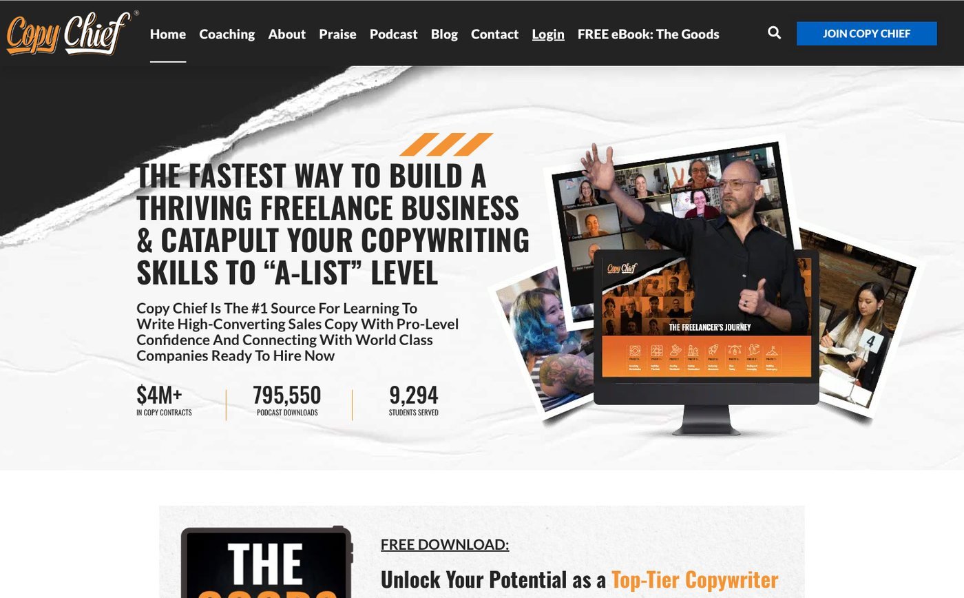 How Do You Build a Product Launch Landing Page That Sells? 3 the Copy Chief homepage after the redesign