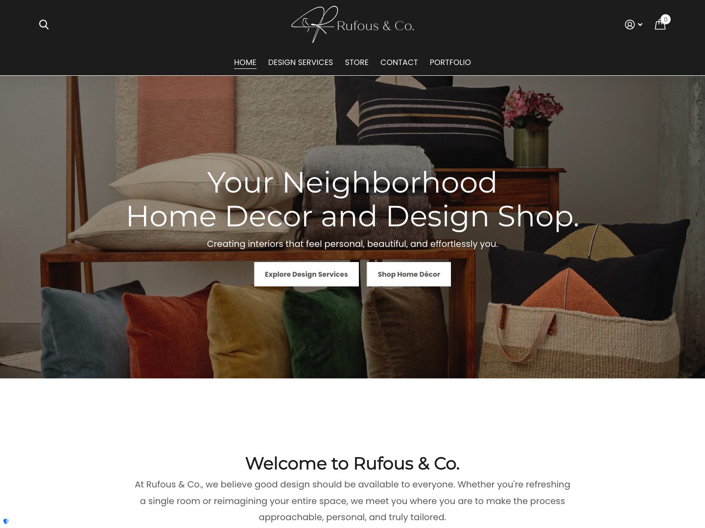 The Rufous & Co homepage on Shopify