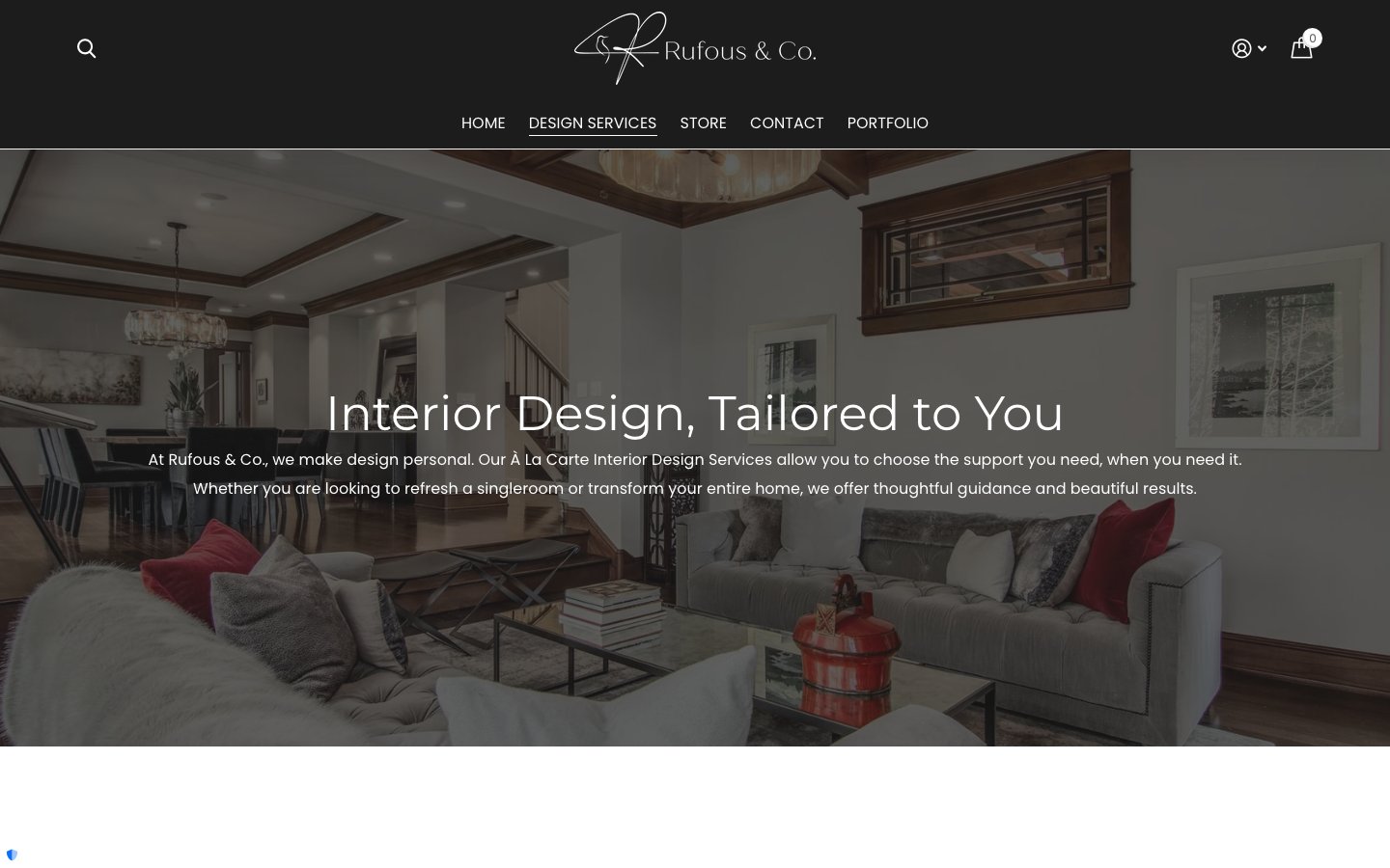 The Rufous & Co design services page, part of the move from home-decor shop to interior-design studio