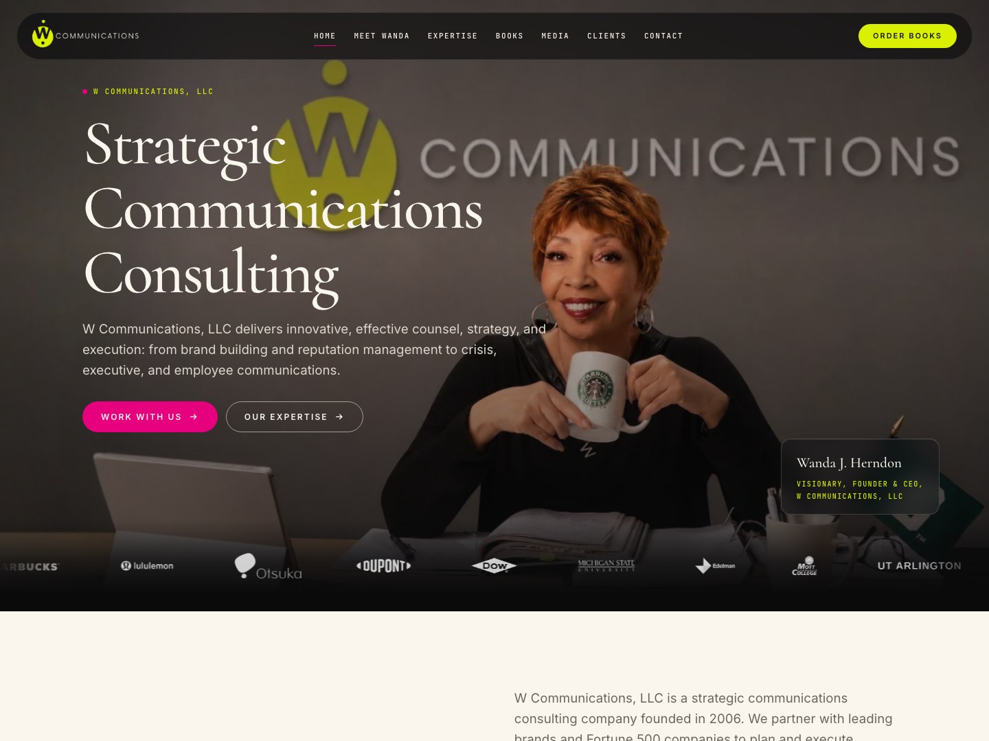 How Does a Service Business Get Recommended by ChatGPT? 2 The W Communications homepage on WordPress, rebuilt so each audience has its own path