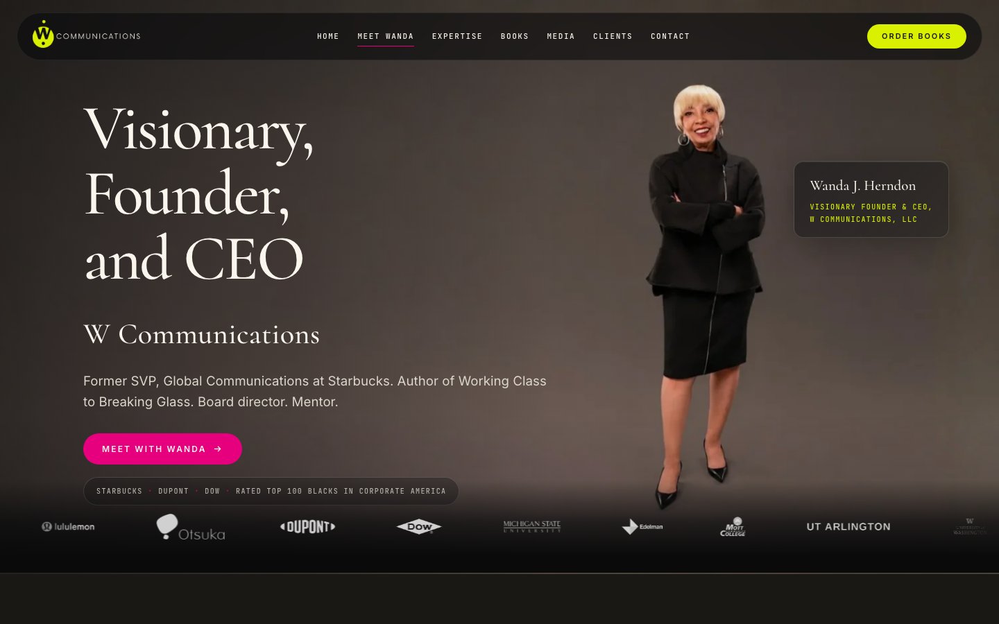 How Does a Service Business Get Recommended by ChatGPT? 3 The W Communications founder page, with the former Starbucks senior vice president credential above the story
