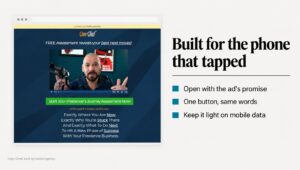 Copy Chief funnel screenshot of a Meta ads landing page built mobile-first, opening with the ad's promise and one button