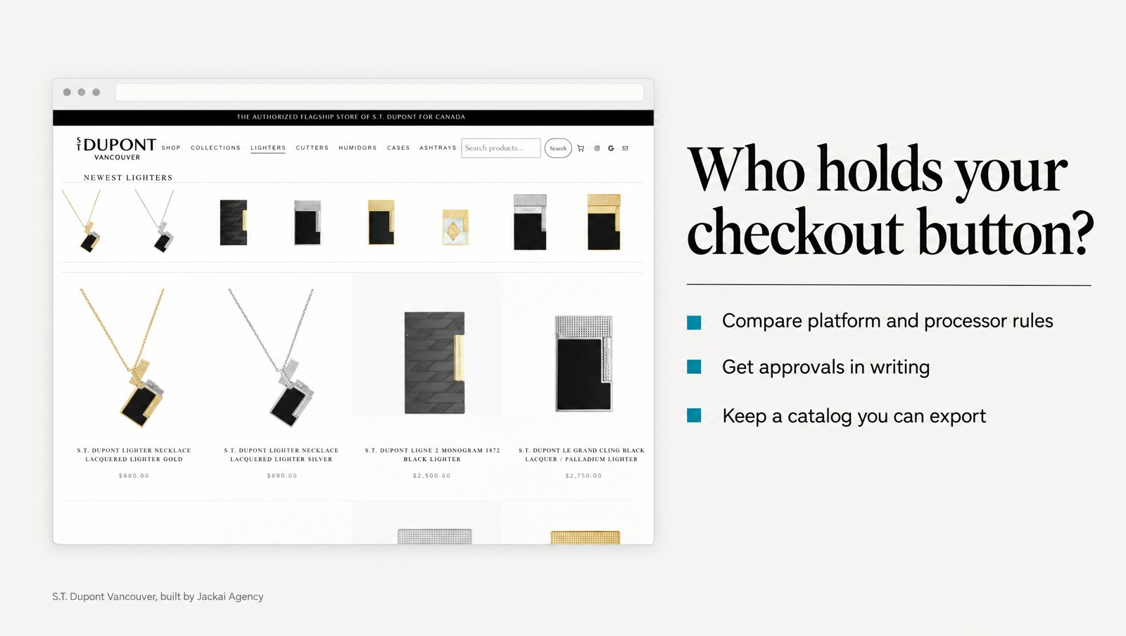 Banned Products and Your Store: The Three-Authorities Check 1 Cigar Connoisseurs storefront screenshot under the headline Who holds your checkout button, for a post on banned products