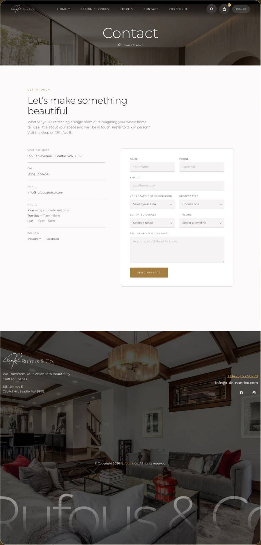 After: a contact page that asks for the brief in the first field.