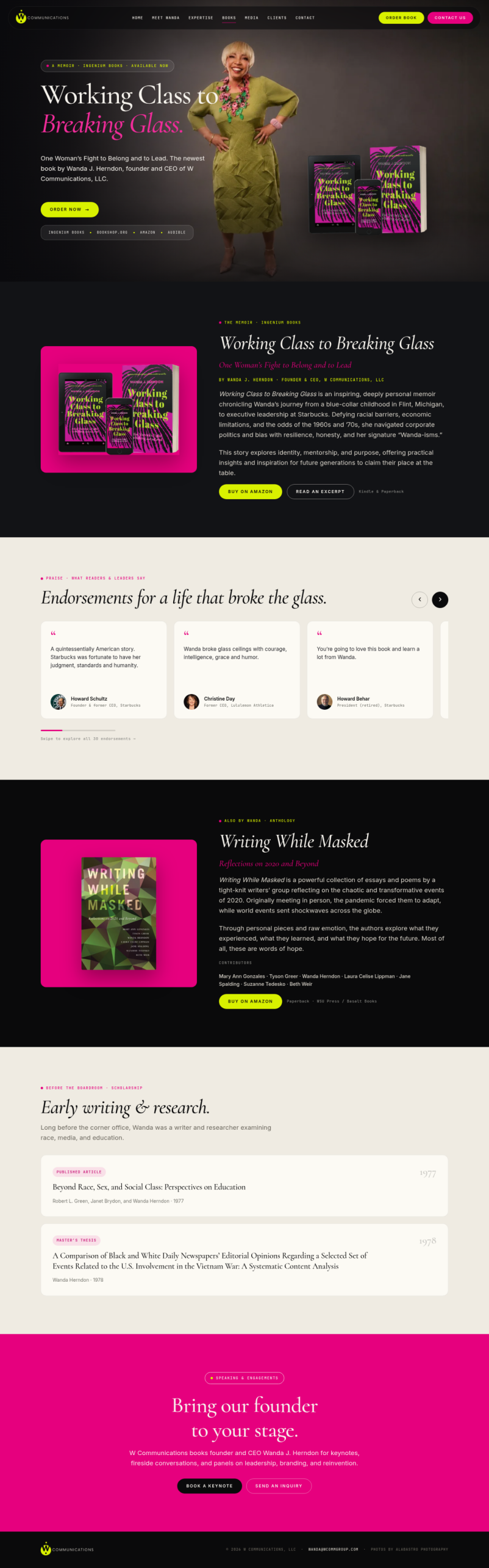 After: a books page with the description and the purchase route beside each title.