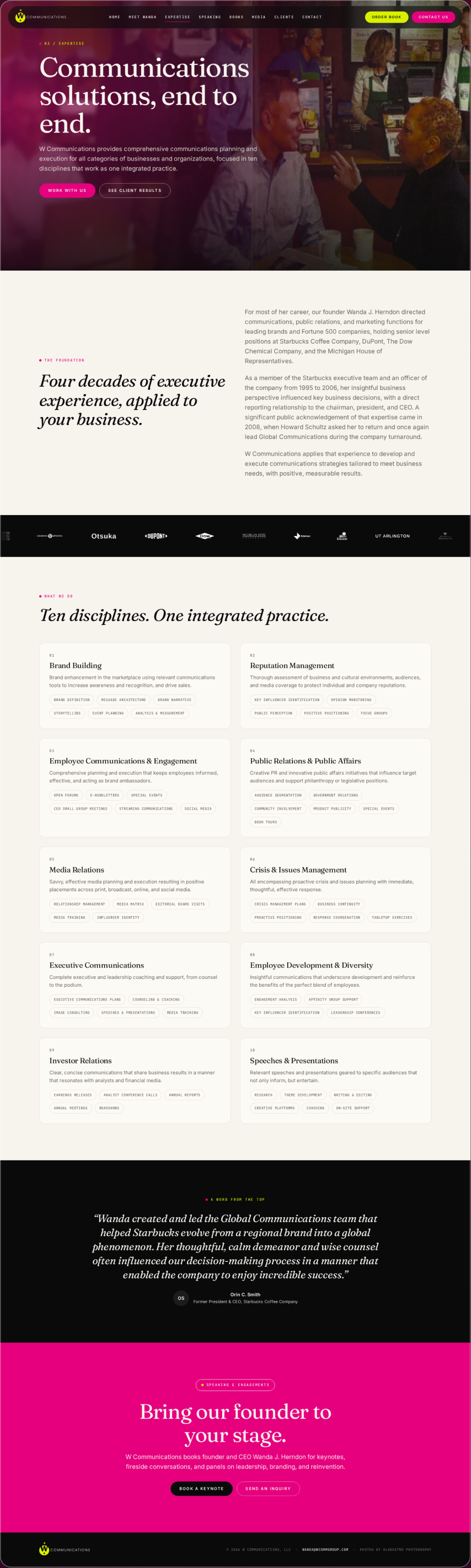 After: an expertise page with 1 topic per section, each quotable on its own.