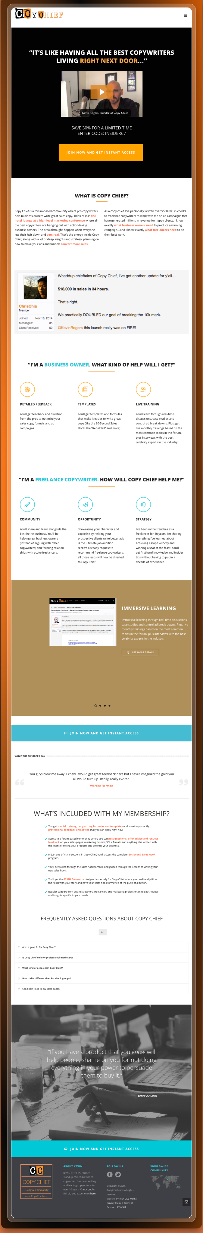 Before: a membership page written for existing members. The advertisement promise is absent and the sign up action appears once, below the fold.