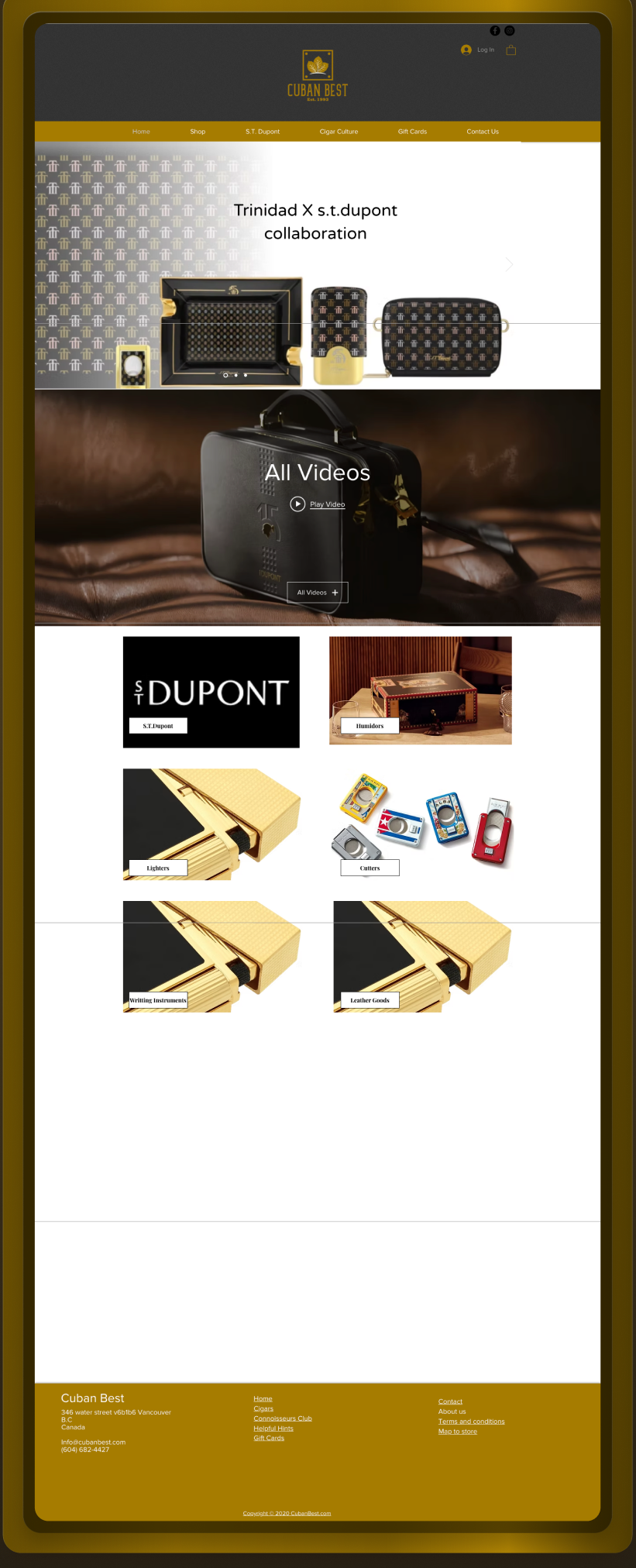 Before: a template homepage. The maison name appears once, authorized dealer status does not appear at all, and the first product sits below 2 scroll lengths of stock layout.
