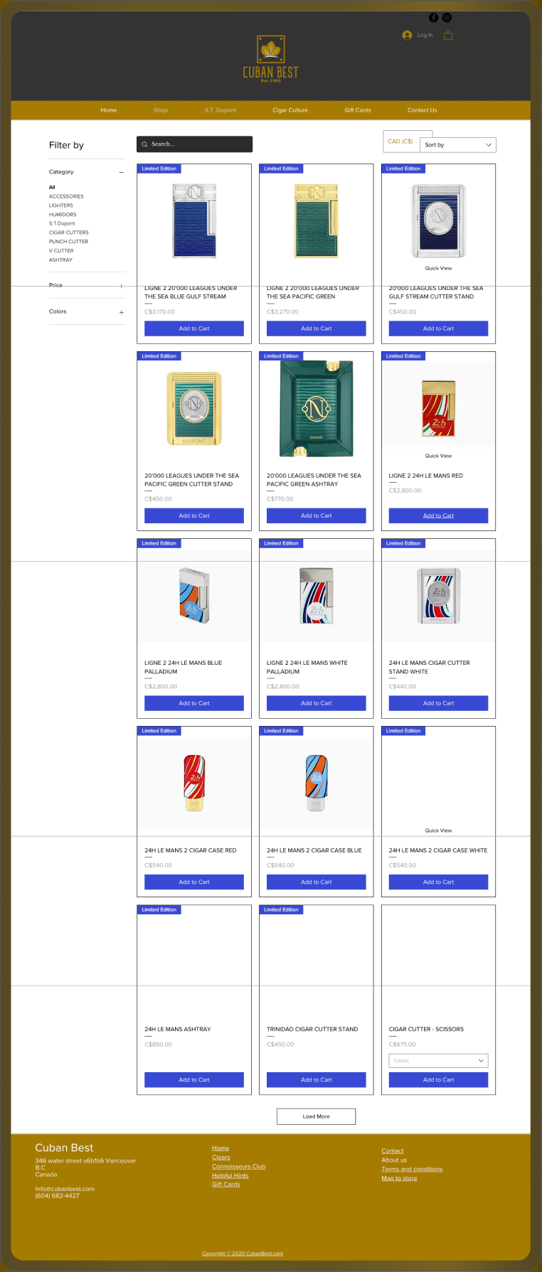 Before: a flat product grid with no finish, price or collection filter, and product titles truncated by the template.